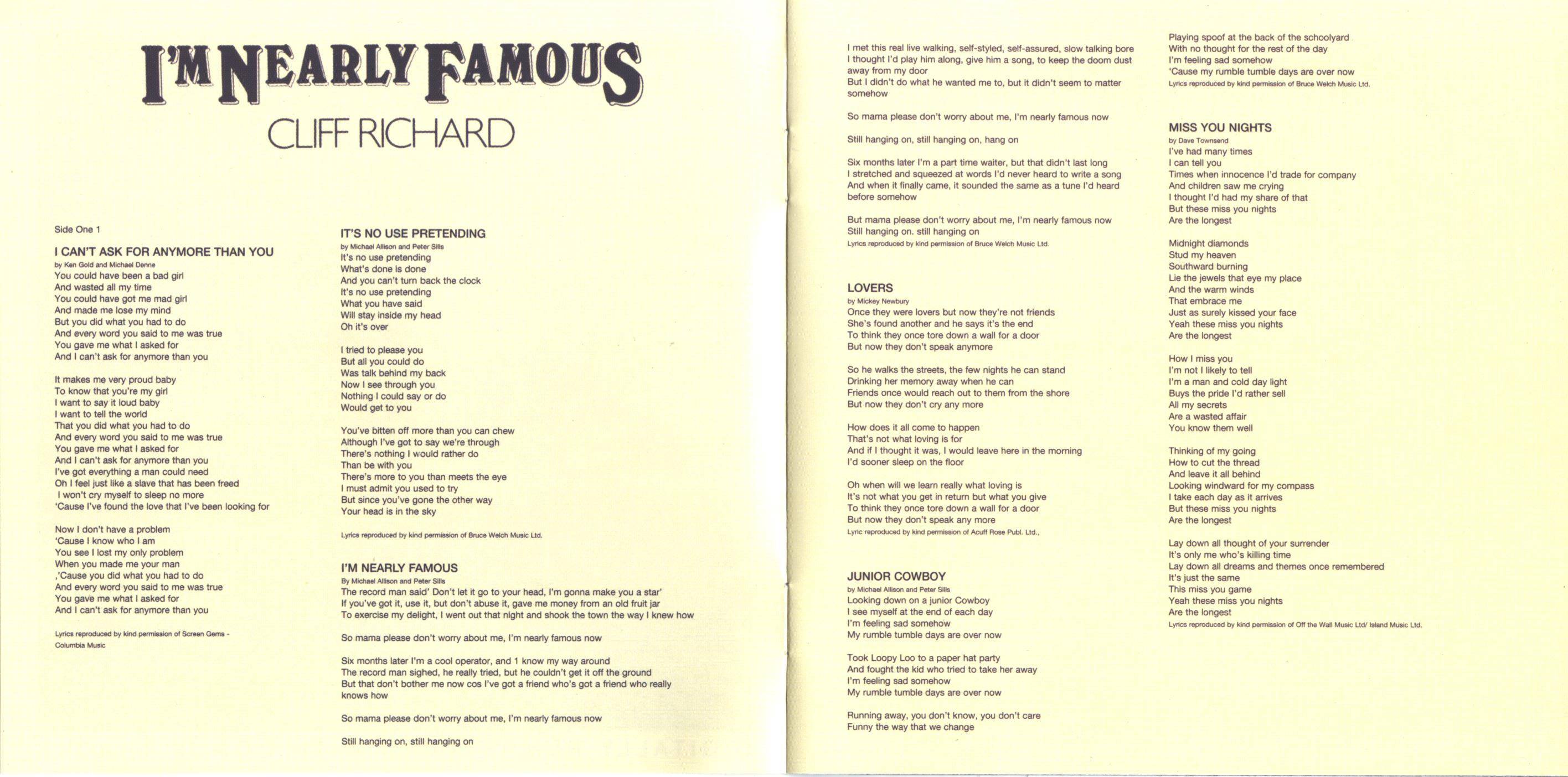 Cliff Richard Im Nearly Famous : Booklet 2